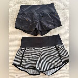 2 pack-Women’s Black Moon-Print and Black/White Striped Athletic Shorts